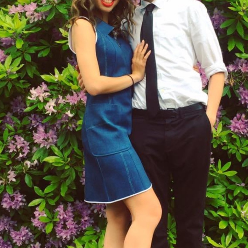 FAUX DENIM COLLARED DRESS